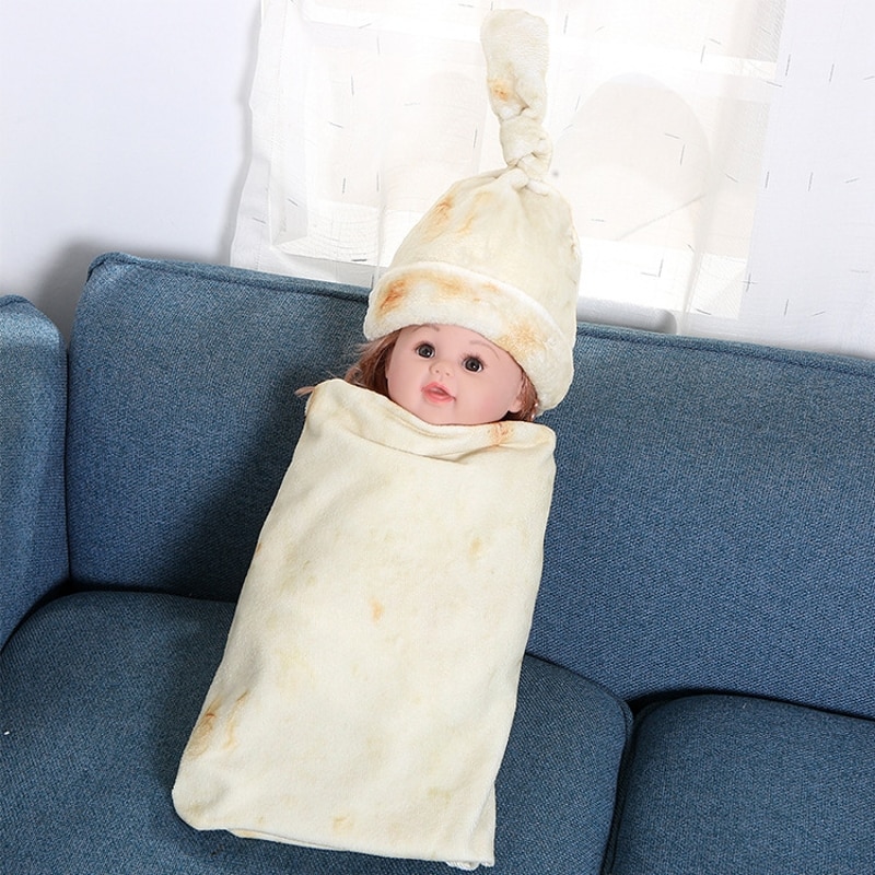 1 Set Burrito Blanket Baby Flour Tortilla Swaddle 100% Cotton Flannel Blanket Sleeping Swaddle Wrap Hat For Baby Sleep